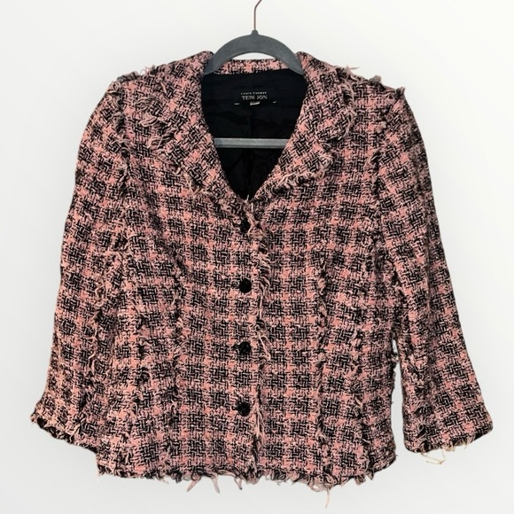 Vintage Jackets & Blazers - Vintage Pink and Black Tweed Blazer
